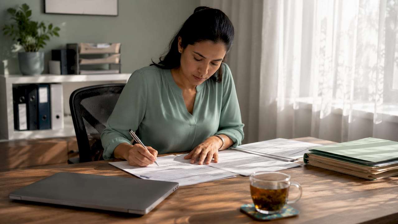 Medical biller reviewing orthopedic billing forms