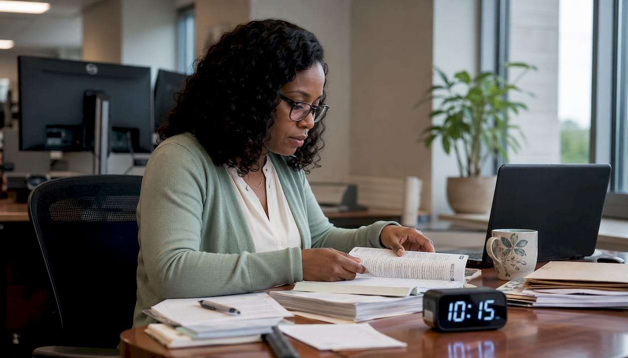 Medical coder reviewing CPT update documents