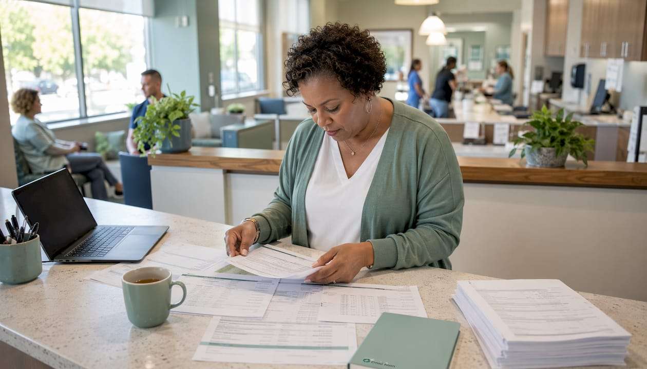 Medical biller reviewing urgent care coding updates