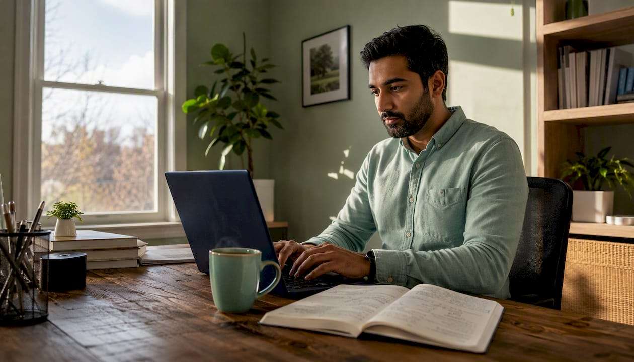 Hands typing appeal notes on billing denial