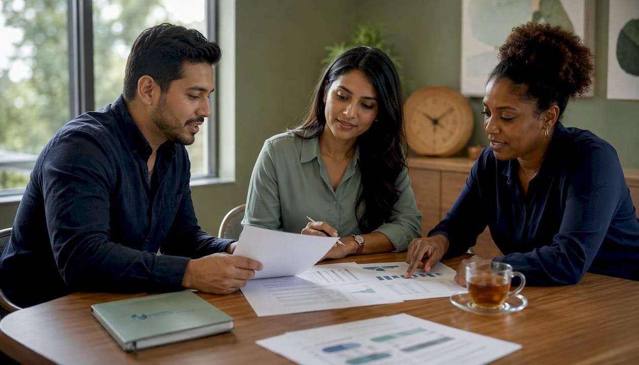Diverse GI billing team in a workflow meeting